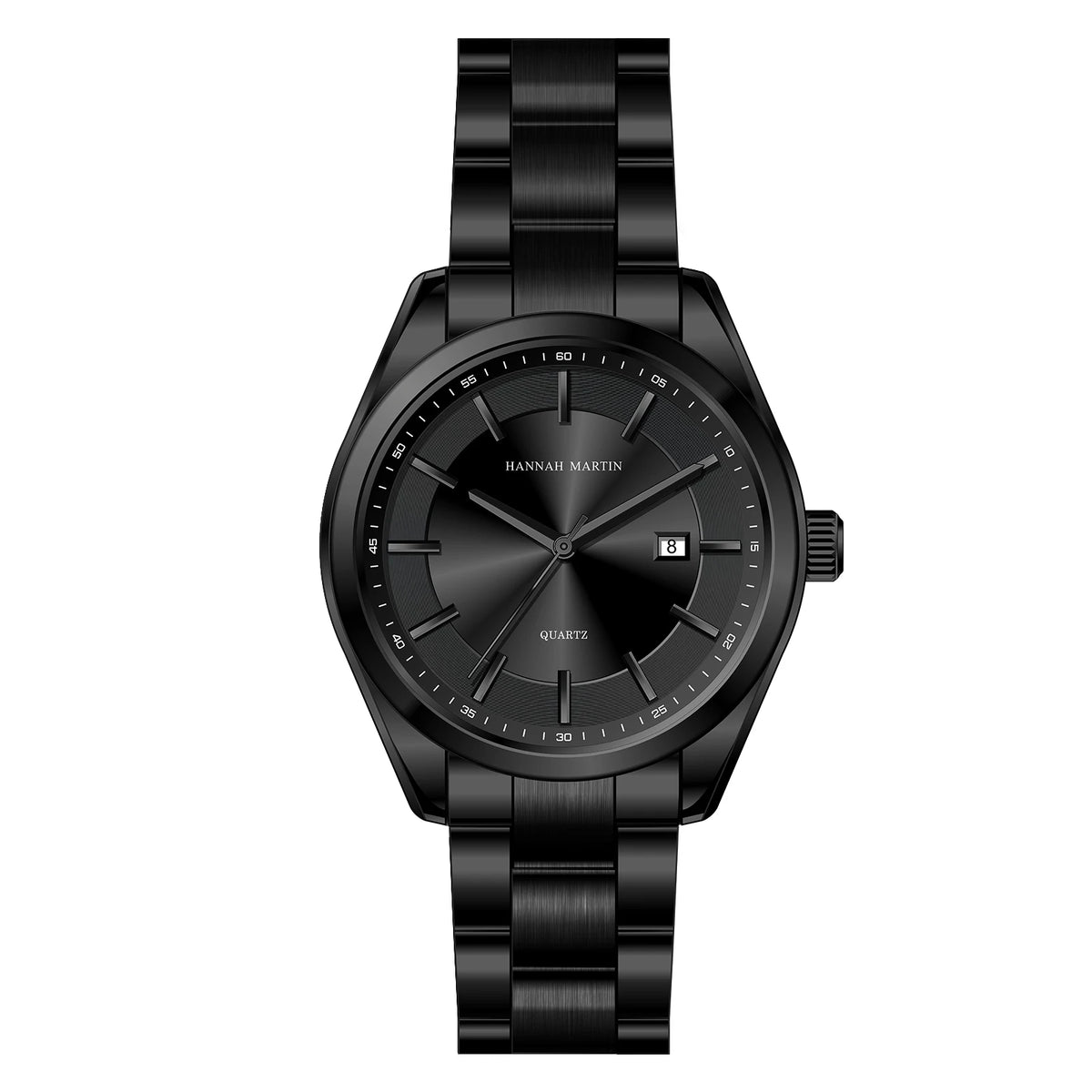 HANNAH MARTIN quartz watch, 40 mm, for men, black stainless steel bracelet, water-resistant to 3 bar, sporty-chic style