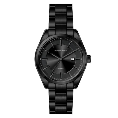 HANNAH MARTIN quartz watch, 40 mm, for men, black stainless steel bracelet, water-resistant to 3 bar, sporty-chic style