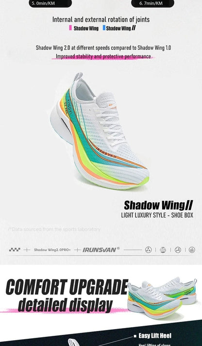 2025 IRUNSVAN SHADOW WING 2.0 PRO Sapatilhas de Corrida Desportivas de Maratona com Amortecimento Air Cushion, Placa de Carbono, Trail Running, Leves