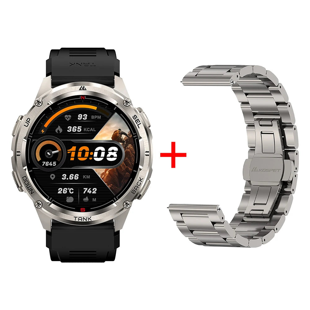 KOSPET TANK T3 Ultra 2 GPS Smart Watch for Men Bluetooth Call 5ATM IP69K Waterproof Men's Watch Stainless Steel Health Monitor