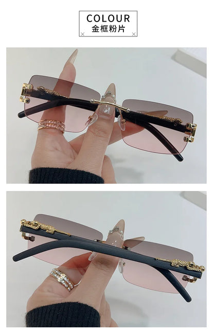 1 Pc Fashionable Women Men Sunglasses Frameless Rectangular Personalized Sunglasses for Daily Life Vintage Sun Glasses