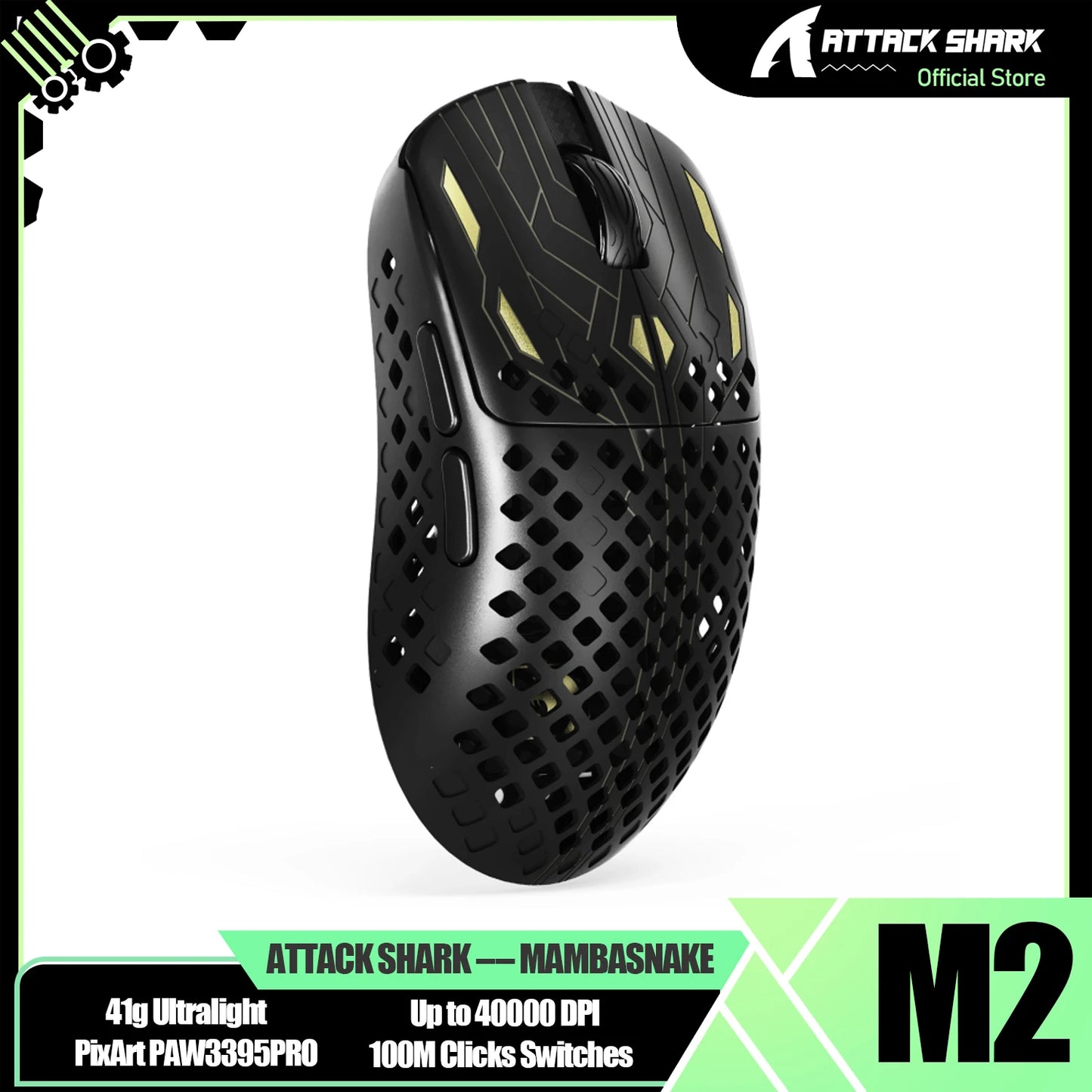 Bezdrátová herní myš MAMBASNAKE M2 Ultra-Lightweight, snímač PAW3395PRO 40000 DPI, 41g karbonové vlákno, tri-mode