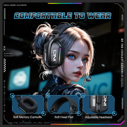 ONIKUMA Wireless Gaming Headset 2.4G/Wired/Bluetooth 3 Modes Bendable HD Mic Soft Ear Pads Immersive Sound for PC/PS4/5 GT808