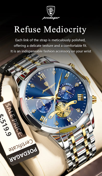 POEDAGAR Luxury Men Watch Top Original Waterproof Luminous Chronograph Man Wristwatch Stainless Steel Quartz Men's Watches Reloj