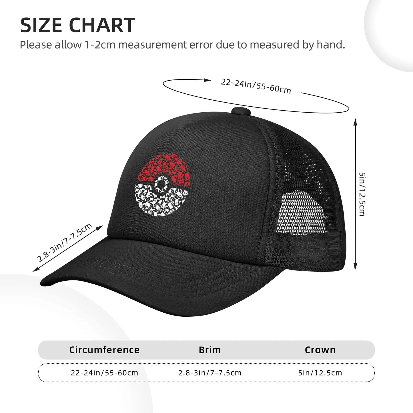 Pikachu Pokeball Mesh Baseball Cap Unisex Fitted Sun Hat Pokemoned  Hat Adjustable Snapback Caps Golf Hats Summer Trucker Caps