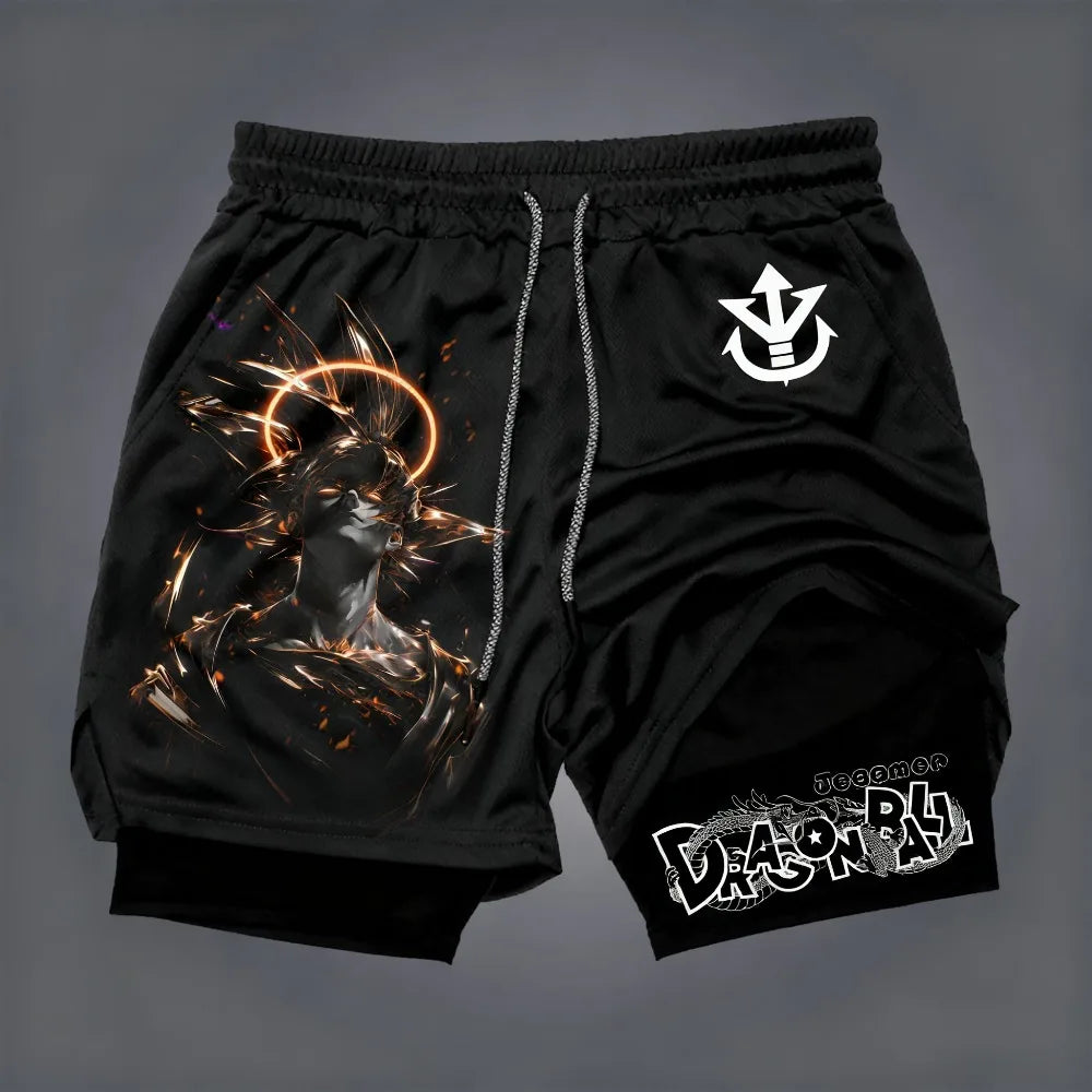  Dragon Ball Men's Double-layer Shorts Son Goku Summer Japanese Anime Fake Two-piece Sports Fitness Quick-drying Shorts