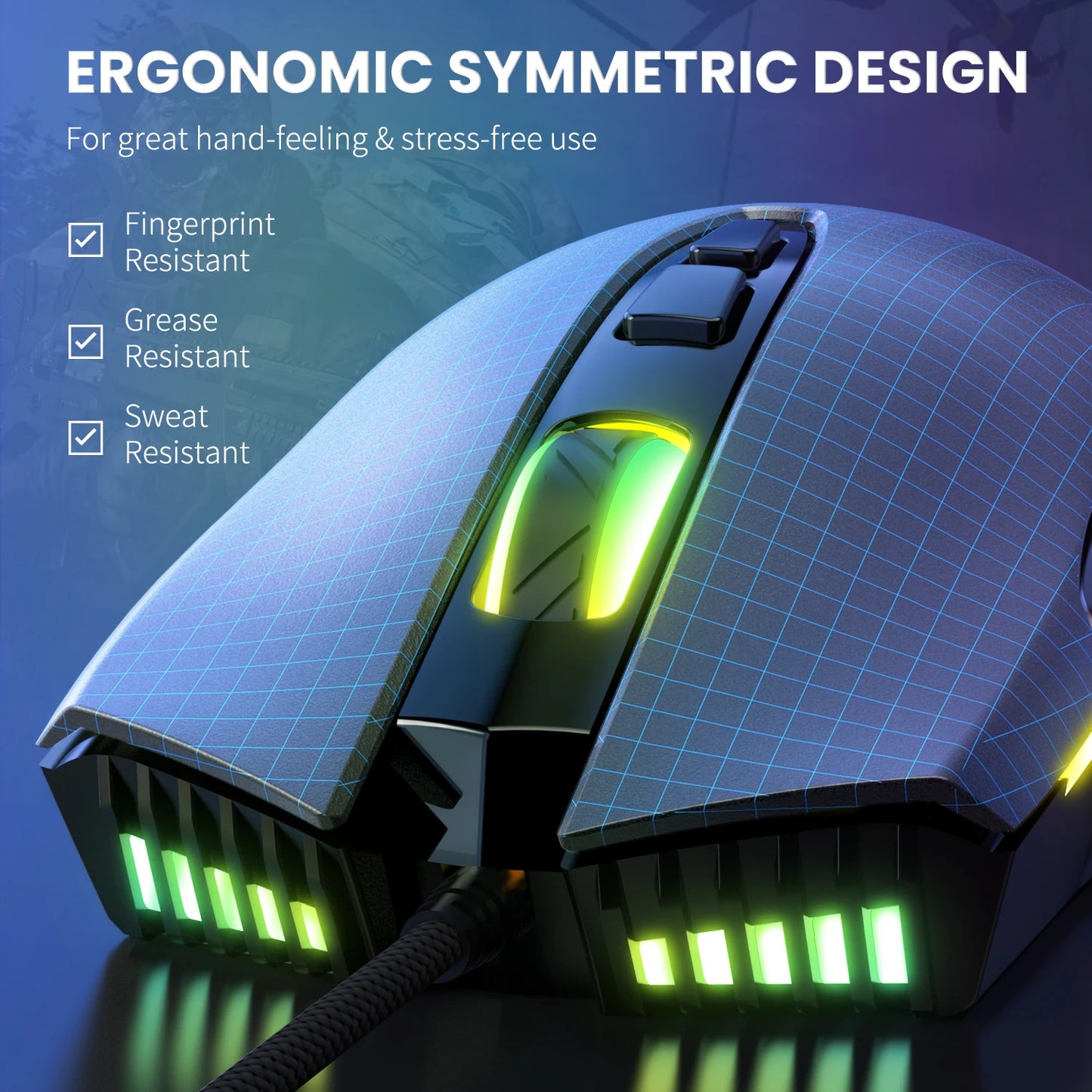 ONIKUMA Wired Gaming Mouse 6 Levels Adjustable 6400 DPI 7 Programmable Buttons 7 RGB Lighting Modes Ergonomic Mice for PC Gamer
