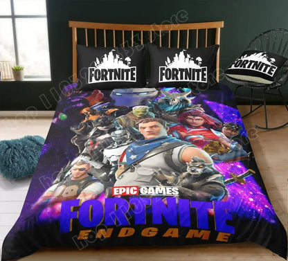 Спален комплект Fortnite с плик за завивка, 3 части, 3D принт, спално бельо за спалня, игра, аниме, анимационна калъфка за възглавница, декорация за стая, подаръци