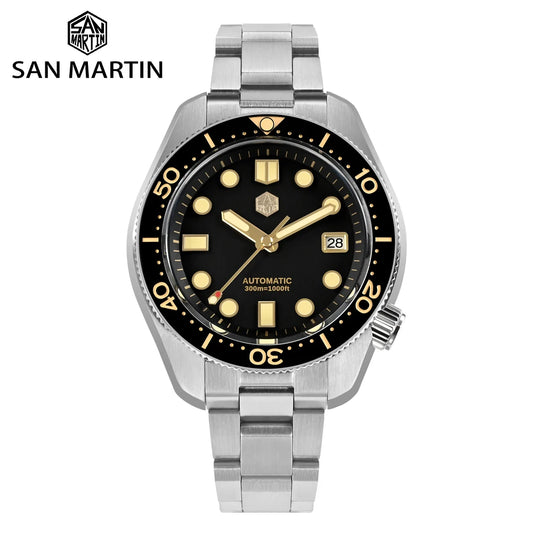 San Martin 44mm Men's Diver Watch Vintage MM300 Gilt Dial Sport NH35 Automatic Mechanical Sapphire Waterproof 300M C3 Lume SN0087