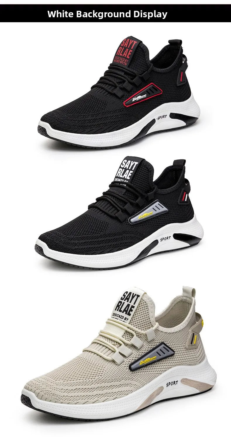 Hot Sale of the Season New Men's Running Shoes Breathable Lightweight Knitted Lace-Up Sports Sneakers Fashionable Korean Style