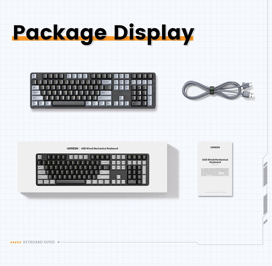 Tastiera meccanica UGREEN 108 tasti PBT, cablata, switch rossi, russo/coreano/EN, per desktop laptop Windows Mac OS Gaming
