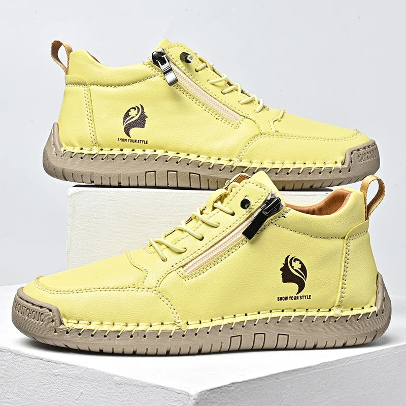 Femmes à la main en cuir chaussures décontractées mode femmes bottines en plein air antidérapant chaussures pour femmes Style britannique rétro femmes bottes