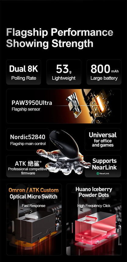 ATK Dragonfly A9 Ultra trådløs gamingmus PAW3950 ultralet tri-mode ergonomisk e-sports FPS-mus til gamere A9 SE Plus