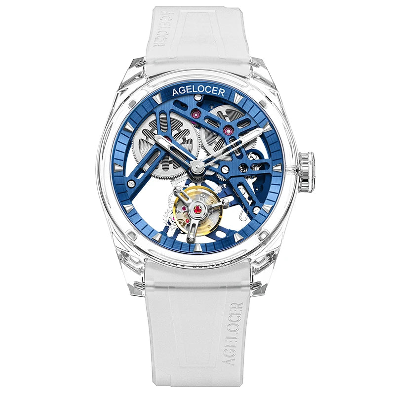 AGELOCER Limited Edition "Ice Never Melts" Free-sprung Crystal Tourbillon Watch Luxury Manual Mechanical Watches
