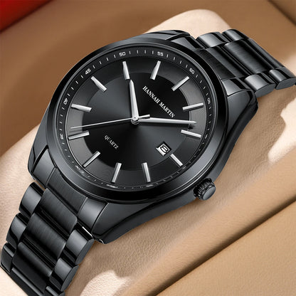 HANNAH MARTIN quartz watch, 40 mm, for men, black stainless steel bracelet, water-resistant to 3 bar, sporty-chic style