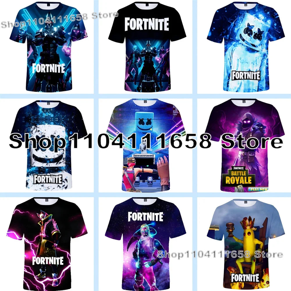 T-shirt de verão Raven Ultima Knight F-Fortnite, t-shirt masculina com estampado 3D Banana Peely, tops de jogo Battle Royale, presentes de aniversário