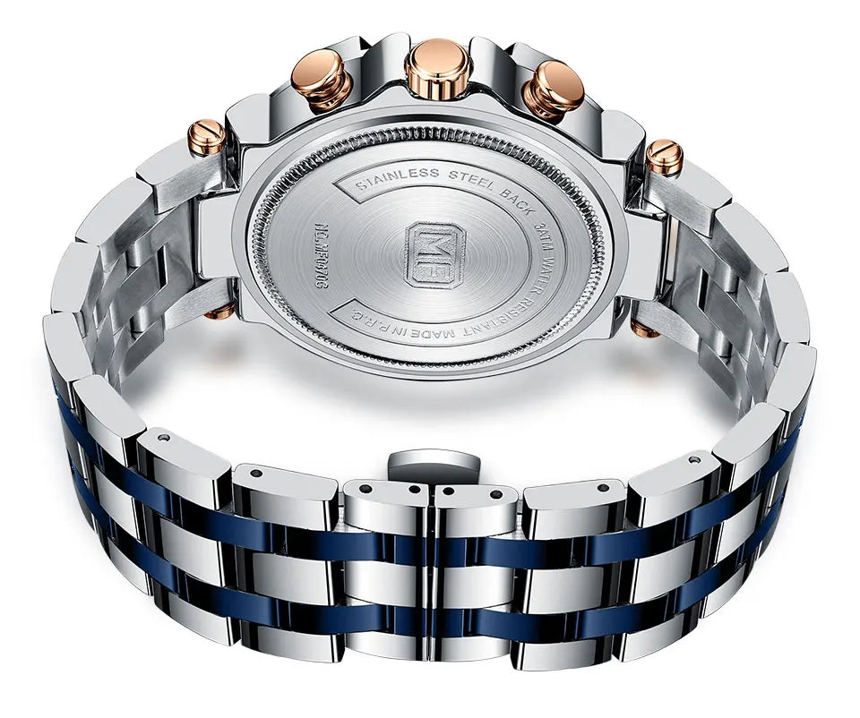 MINI FOCUS Black Stainless Steel Quartz Watch Men Fashion Luminous Dress Wristwatch with Date 24-hour Display Chronograph 0470