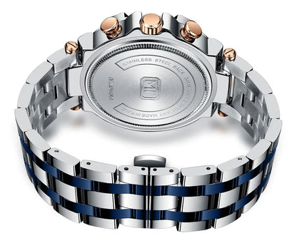 MINI FOCUS Black Stainless Steel Quartz Watch Men Fashion Luminous Dress Wristwatch with Date 24-hour Display Chronograph 0470