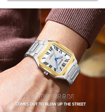 CURREN Vintage Square Design Dial with Roman Numeral Classic Business Dress Quartz Watch for Men with Luminous Hands 8482