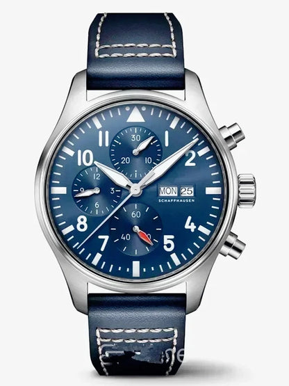 Premium 2026 Men's 43mm Pilot Le Petit Blue Automatic Mechanical Watch Luxury Brown Leather Stainless Steel Strap Business