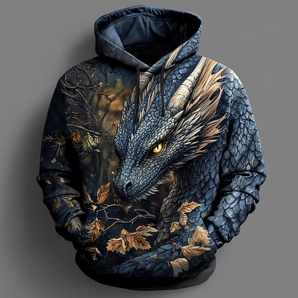 Hanorace cu glugă 3D Dragon pentru bărbați, hanorace la modă, cool, pentru uz zilnic, cu mâneci lungi, guler rotund, pentru petreceri, sărbători, ținute de stradă, toamnă-iarnă, trening, palton