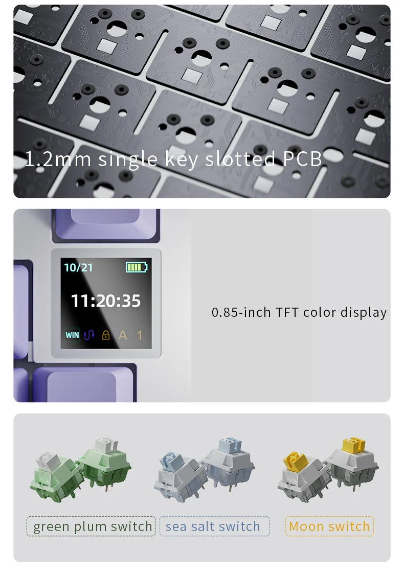 AJAZZ AK820 Mechanische Tastatur 70 % kompaktes Layout/RGB-Beleuchtung/Hot-Swap-fähige Switches, mit kabelgebundenem, kabellosem und Bluetooth-Betrieb