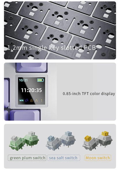 AJAZZ AK820 Mechanische Tastatur 70 % kompaktes Layout/RGB-Beleuchtung/Hot-Swap-fähige Switches, mit kabelgebundenem, kabellosem und Bluetooth-Betrieb