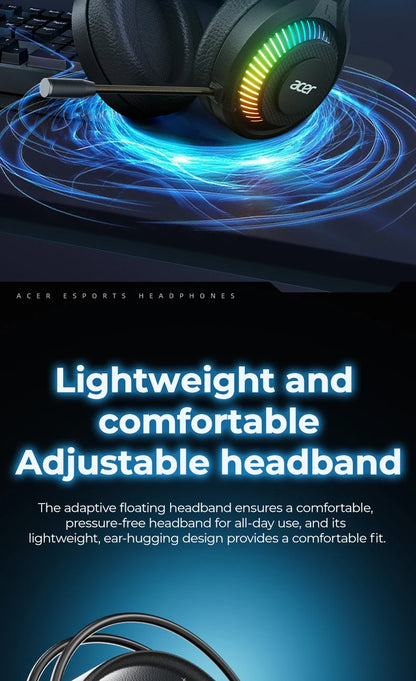 Auriculares Gaming com Fio RGB e Microfone – Headset Gaming com Som Surround de Baixa Latência, Iluminação RGB Elegante, Isolamento de Ruído e Ajuste Confortável
