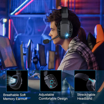 Auscultadores Gaming Sem Fios Acinaci 2.4GHz para PS5 PS4 PC Switch – Auscultadores Gaming Bluetooth com Microfone, Graves Profundos e Almofadas em Espuma Viscoelástica