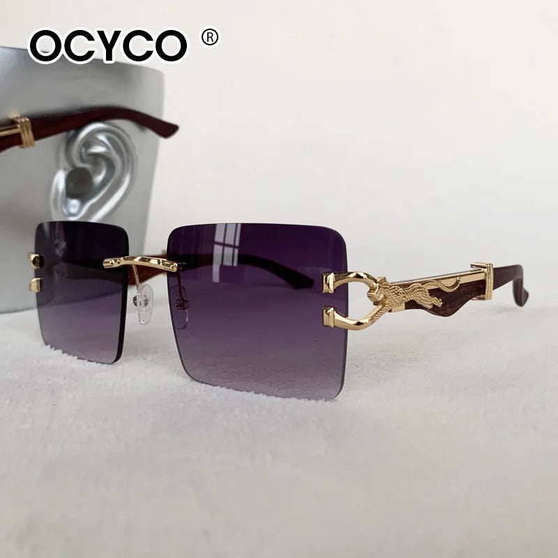 Fashion Rimless Square Sunglasses For Man Leopard Design Gradient Sun Glasses Woman Luxury Outdoor Eyewear UV400