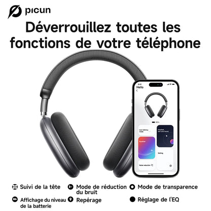 Auscultadores Sem Fios Picun F8 Pro ANC com Seguimento da Cabeça, Áudio Espacial 3D, ANC -52dB, Auscultadores Bluetooth HIFI com Microfone HD ENC, Baixa Latência e APP