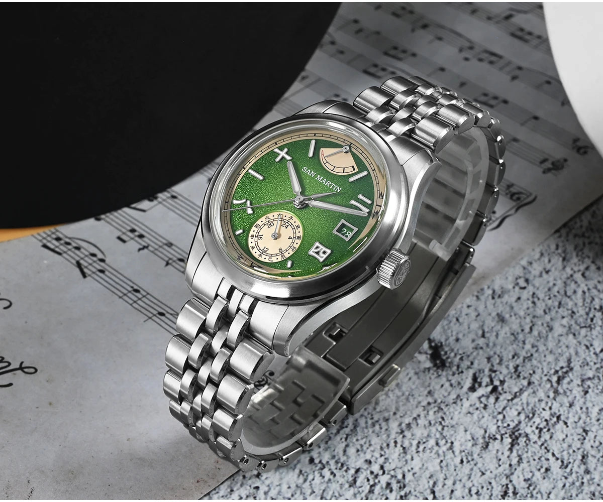 San Martin 39mm Miyota 9132 Power Reserve Display Men Luxury Sport Watch Automatic Mechanical Waterproof Original Design SN0144
