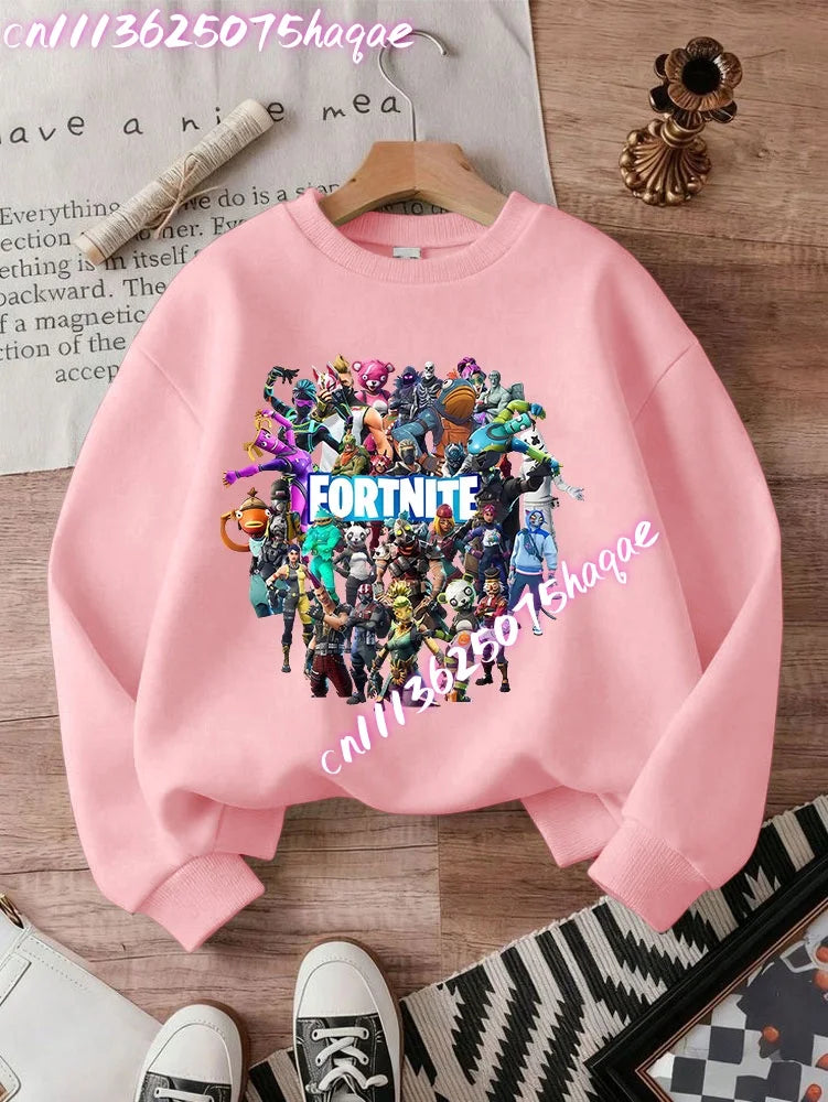 Sweatshirts Fortnite Series para Criança, Modernas para Rapazes e Raparigas, Tops Pullover de Manga Comprida para Outono/Inverno, Roupa Infantil Cartoon, Presentes de Aniversário