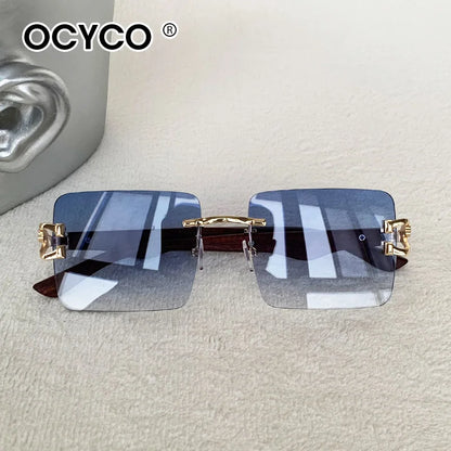 Fashion Rimless Square Sunglasses For Man Leopard Design Gradient Sun Glasses Woman Luxury Outdoor Eyewear UV400