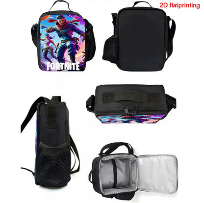 Fortnite-Cartoon-Lunchbag, tragbare isolierte Lunchbag, wiederverwendbare Tasche zur Aufbewahrung von Lebensmitteln, geeignet für Kinder und Schüler.