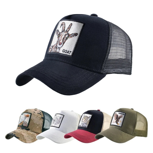 Fashion Trucker Caps With Embroidery Goat Patch Four Seasons Snapback Baseball Cap For Men Women Adjustable Visor Hat