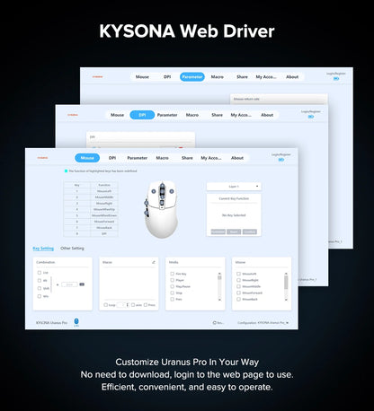 KYSONA Uranus PRO Wireless Gaming Mouse Ergonomic Mouse PAW3395 54g 8KHz Polling Rate 26000DPI For Right Big Hand PC Gamer