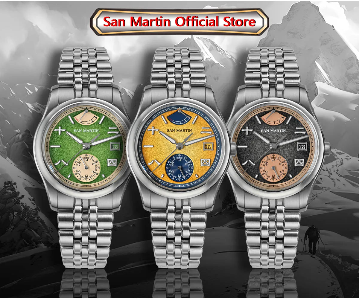 San Martin 39mm Miyota 9132 Power Reserve Display Men Luxury Sport Watch Automatic Mechanical Waterproof Original Design SN0144