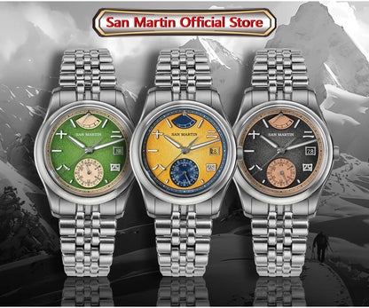 San Martin 39mm Miyota 9132 Power Reserve Display Men Luxury Sport Watch Automatic Mechanical Waterproof Original Design SN0144