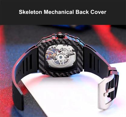 Tourbillion Mechanical Watch for Men Silicone Strap Skeleton Tonneau Automatic Mens Watches Top Brand Luxury Reloj Hombre