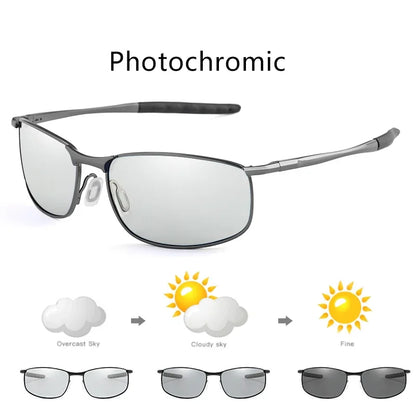 Photochromic Men Polarized Sunglasses Male Metal Square Glasses Driving Sun Glasses UV400 Outdoor Sports Cycling Goggles