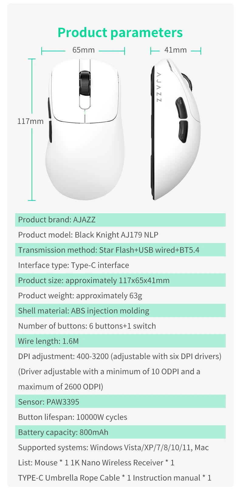Rato sem fios AJAZZ AJ179 NL Star Flash Version 3Mode, baixa latência, bateria de longa duração, leve, personalizável, para escritório e gaming