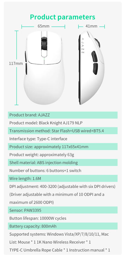 Rato sem fios AJAZZ AJ179 NL Star Flash Version 3Mode, baixa latência, bateria de longa duração, leve, personalizável, para escritório e gaming