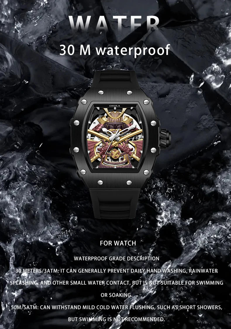 ONOLA Luxury Men's Automatic Mechanical Watch Waterproof Watch Luminous Barrel Shape Military Sports Wristwatch Men's Watch