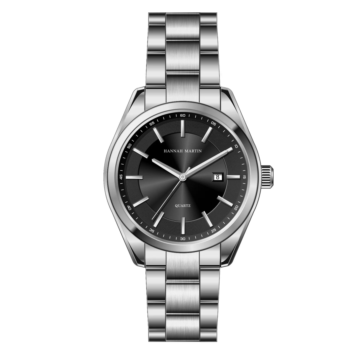 HANNAH MARTIN quartz watch, 40 mm, for men, black stainless steel bracelet, water-resistant to 3 bar, sporty-chic style