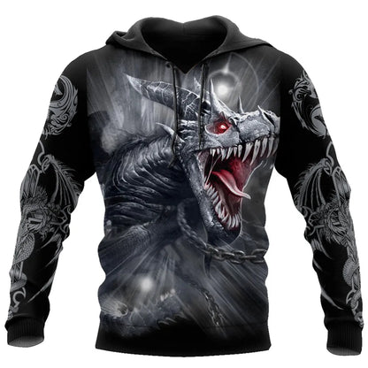 Herbst-Winter-Kapuzenpullover für Herren, langärmelig, mit 3D-Tattoo-Drachen-Print, Unisex-Streetwear-Sweatshirt, lässiger Trainingsanzug-Pullover