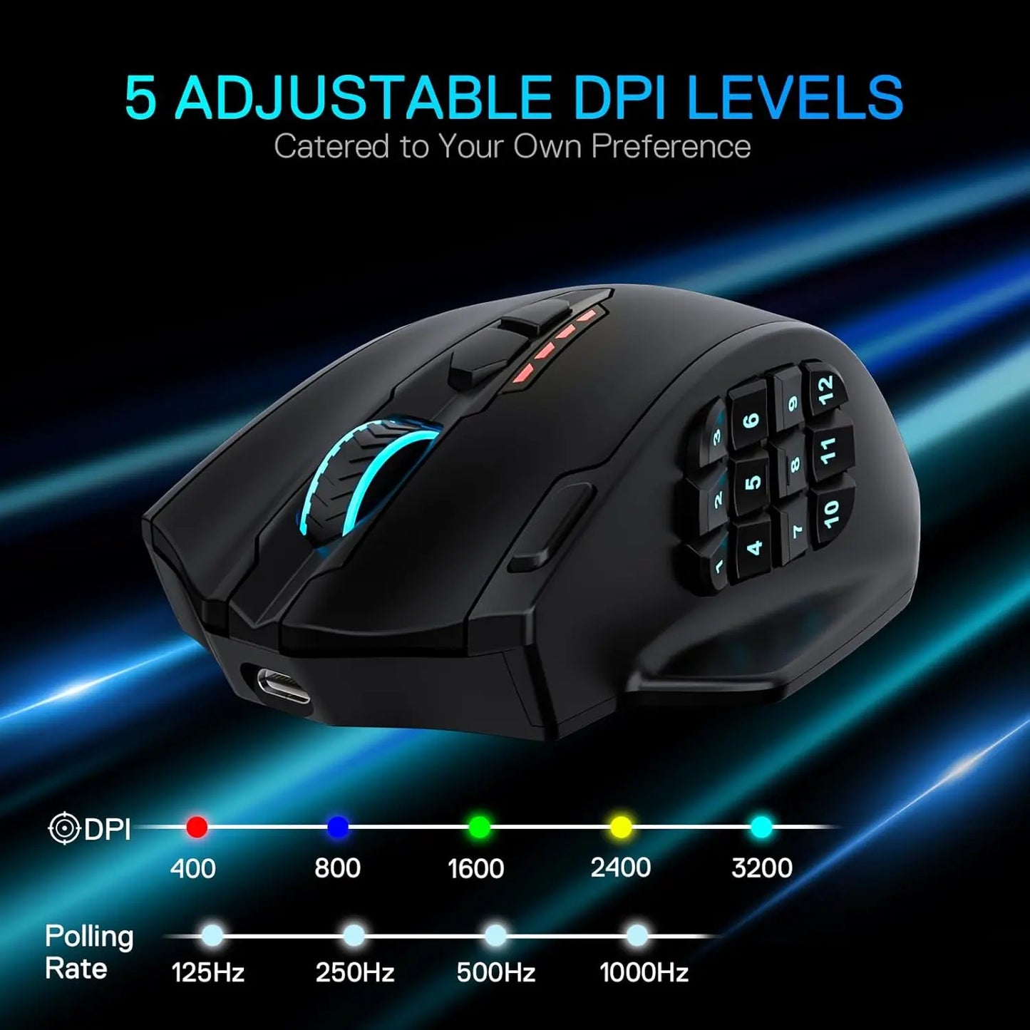 Mouse gaming ottico wireless Redragon M913 MAX 26000 DPI MMO con 16 pulsanti programmabili