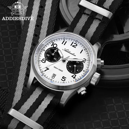 Relógio Masculino ADDIESDIVE 2025 New Panda Eye Retro Luxo VK64 Quartz, Cronógrafo Desportivo, 100M Impermeável, Luminoso