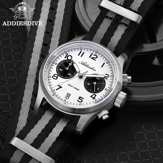 ADDIESDIVE 2025 New Panda Eye Men's Watches Retro Luxury VK64 Quartz Watch Sport Chronograph 100M Waterproof Luminous