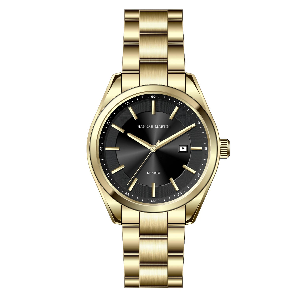 HANNAH MARTIN quartz watch, 40 mm, for men, black stainless steel bracelet, water-resistant to 3 bar, sporty-chic style